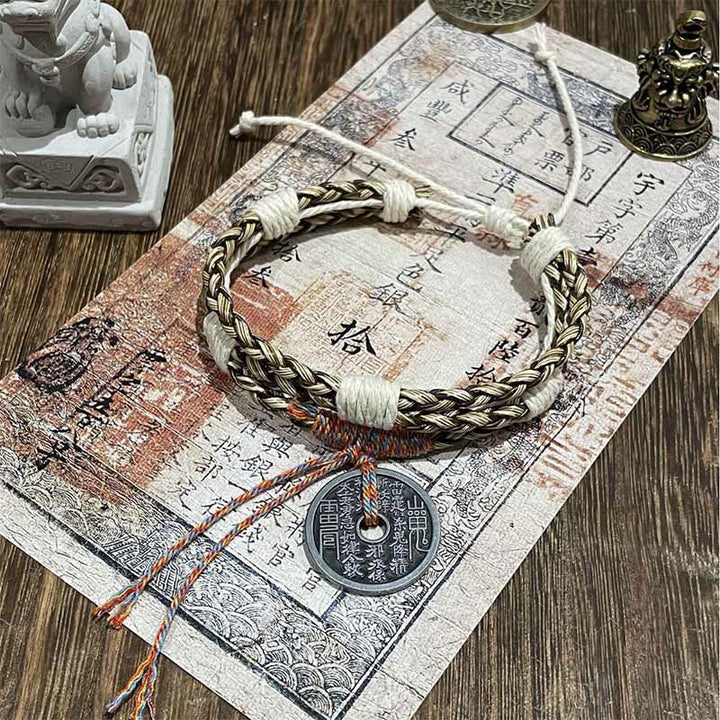 Wielowarstwowa bransoletka z Buddha Stones z motywem duchów górskich. Wydaj pieniądze. Kolorowa pleciona lina.  - Duchy Gór Szarych wydają pieniądze (obwód nadgarstka: 15-19 cm) - image 3