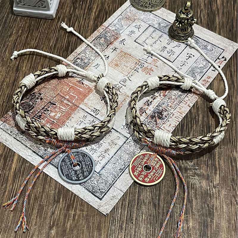 Wielowarstwowa bransoletka z Buddha Stones z motywem duchów górskich. Wydaj pieniądze. Kolorowa pleciona lina.  - image 4