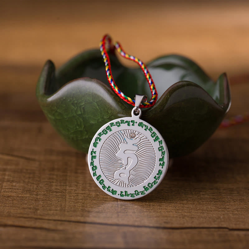 Naszyjnik z kolorowym sznurem i kamieniami Buddha Stones Bodhisattwa Tara ze stali tytanowej - Bodhisattwa Tara - image 0