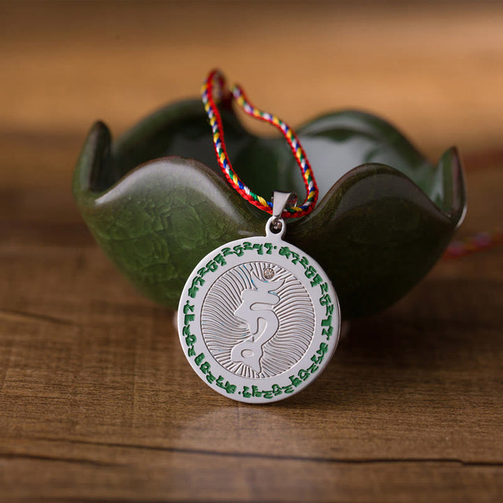 Naszyjnik z kolorowym sznurem i kamieniami Buddha Stones Bodhisattwa Tara ze stali tytanowej - Bodhisattwa Tara - image 0