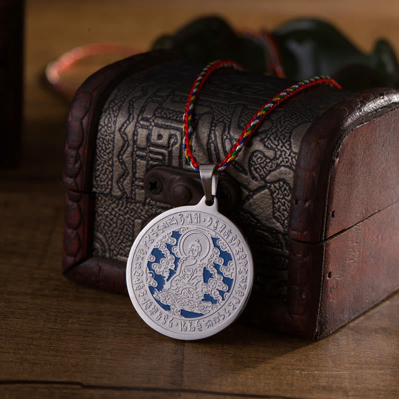 Buddha Stones Niebieski Medycyna Serce Buddy Mantra Tytanowa stal Wiara Kolorowy naszyjnik z liną Wisiorek - image 7