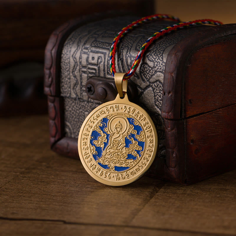 Buddha Stones Niebieski Medycyna Serce Buddy Mantra Tytanowa stal Wiara Kolorowy naszyjnik z liną Wisiorek - image 1