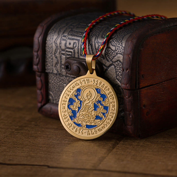 Buddha Stones Niebieski Medycyna Serce Buddy Mantra Tytanowa stal Wiara Kolorowy naszyjnik z liną Wisiorek - image 1