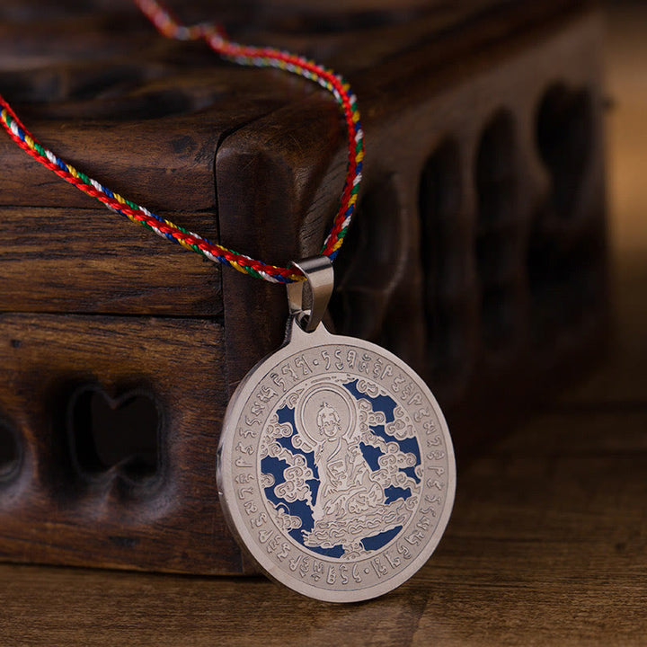 Buddha Stones Niebieski Medycyna Serce Buddy Mantra Tytanowa stal Wiara Kolorowy naszyjnik z liną Wisiorek - image 8