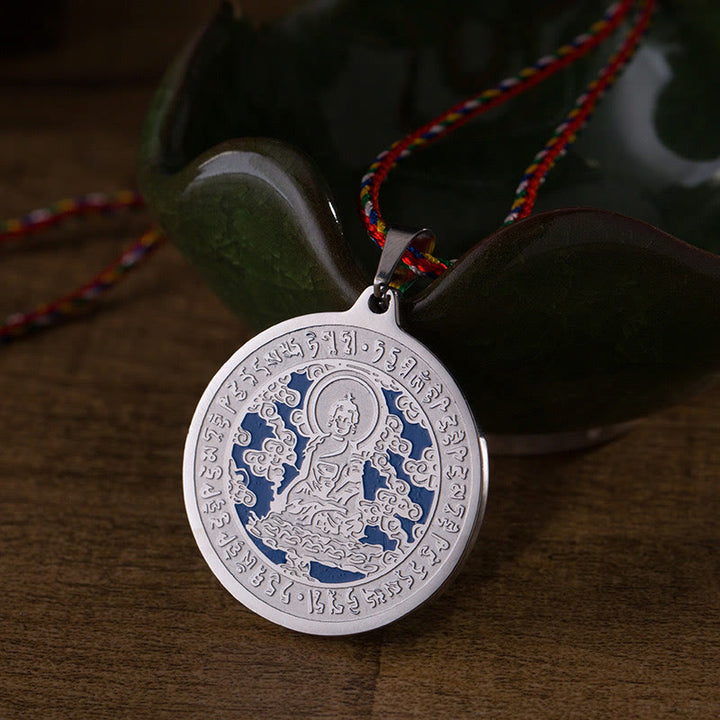 Buddha Stones Niebieski Medycyna Serce Buddy Mantra Tytanowa stal Wiara Kolorowy naszyjnik z liną Wisiorek - Srebrzysty - image 6