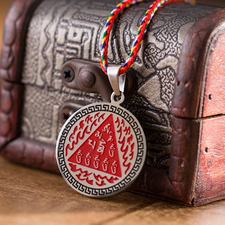 Naszyjnik z kolorowym sznurem i kamieniami Buddha Stones Om Hum w sanskrycie, wykonany ze stali tytanowej - image 9