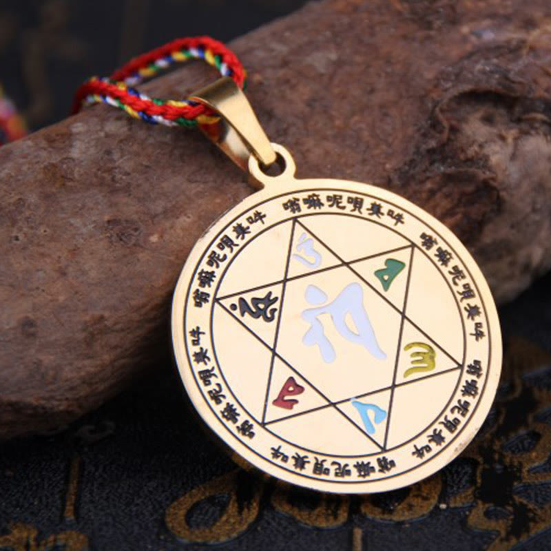 Naszyjnik z kolorowymi Buddha Stones Om Mani Padme Hum ze stali tytanowej z liną ochronną - image 10