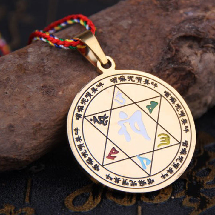 Naszyjnik z kolorowymi Buddha Stones Om Mani Padme Hum ze stali tytanowej z liną ochronną - image 10