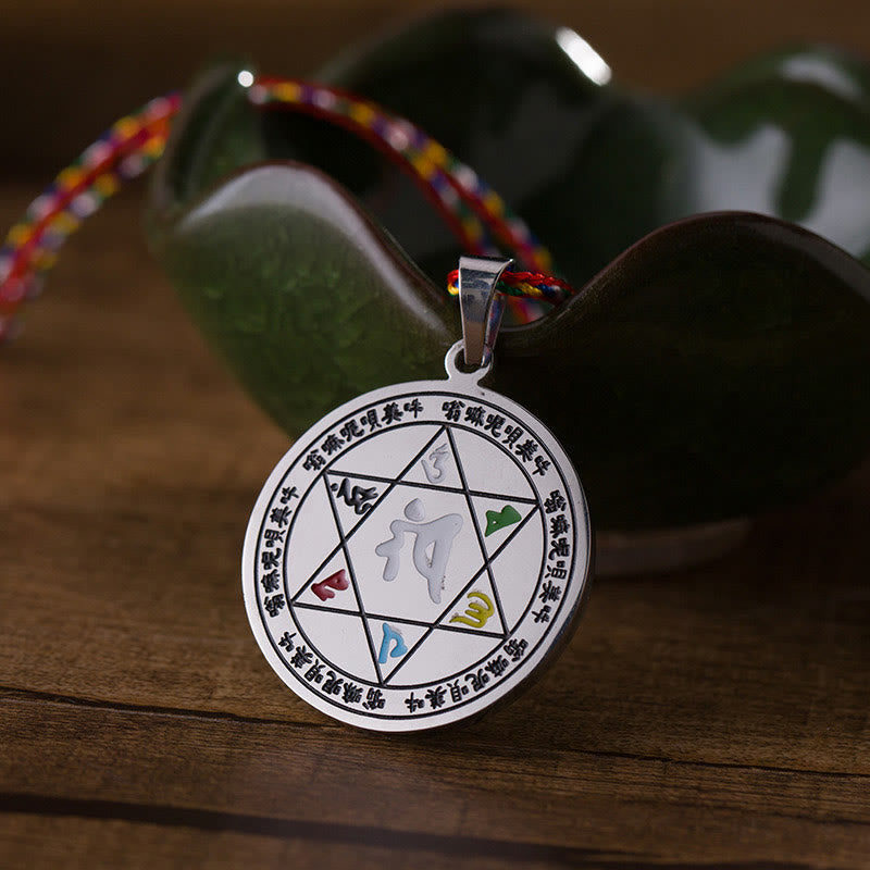 Naszyjnik z kolorowymi Buddha Stones Om Mani Padme Hum ze stali tytanowej z liną ochronną - image 3