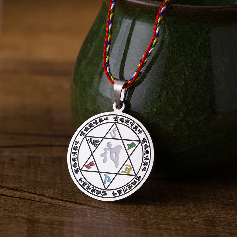 Naszyjnik z kolorowymi Buddha Stones Om Mani Padme Hum ze stali tytanowej z liną ochronną - image 2