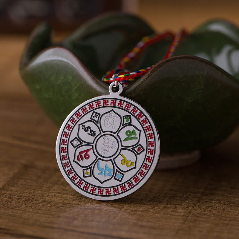 Naszyjnik z kolorowymi Buddha Stones Om Mani Padme Hum ze stali tytanowej z liną ochronną - image 1