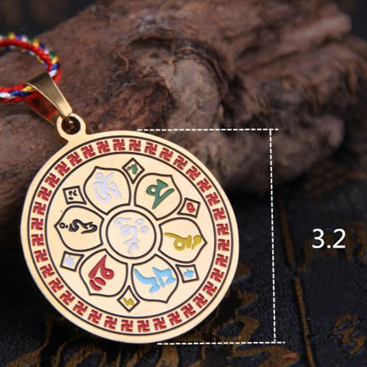 Naszyjnik z kolorowymi Buddha Stones Om Mani Padme Hum ze stali tytanowej z liną ochronną - Złoty - image 9