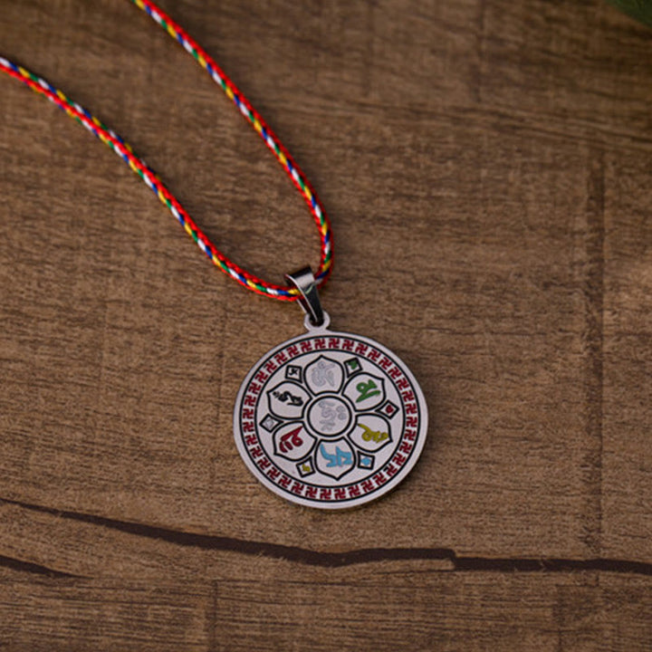 Naszyjnik z kolorowymi Buddha Stones Om Mani Padme Hum ze stali tytanowej z liną ochronną - image 4