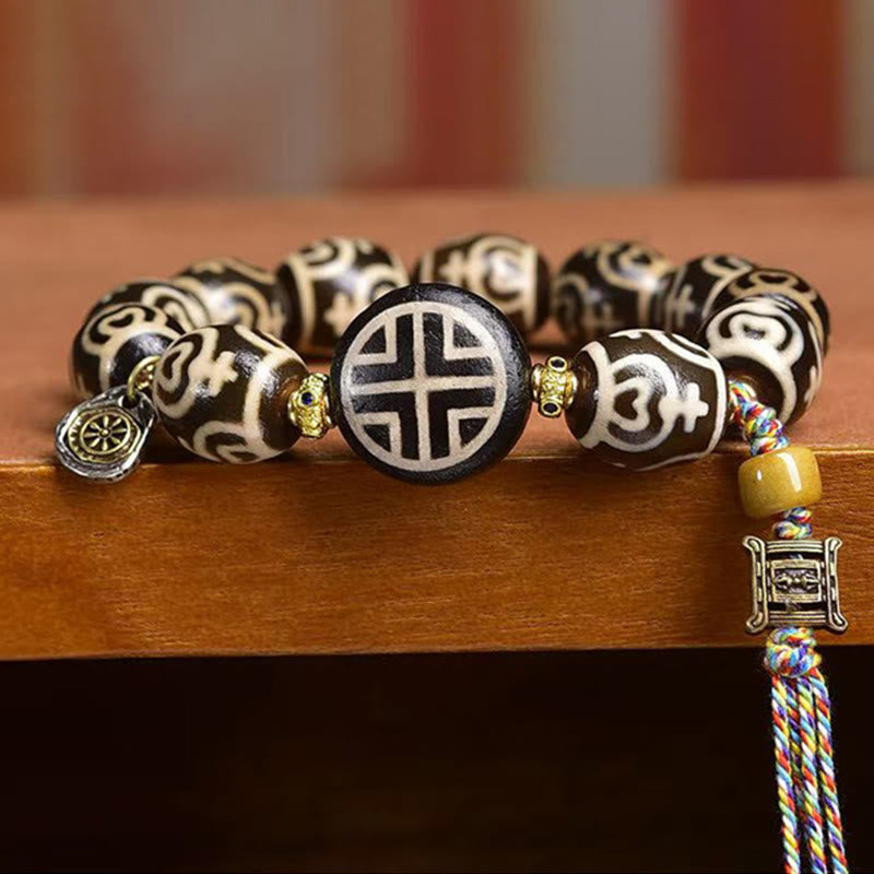 Tybetański Buddha Stones w kształcie błyskawicy, koralik Dzi, bransoletka mocy z motywem lasu Władcy Zwłok - image 8