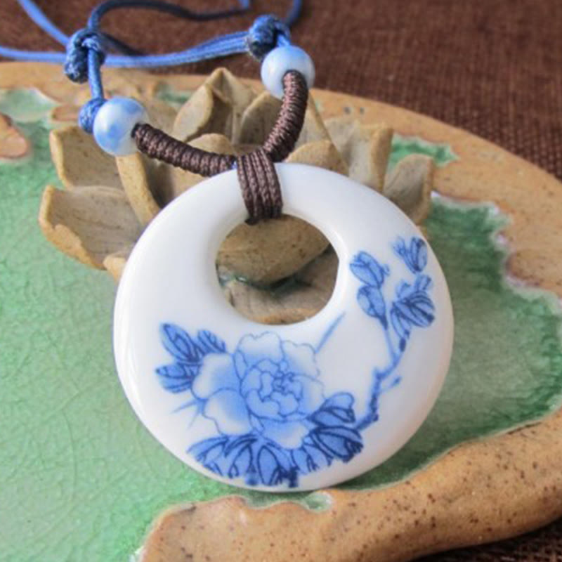 Buddha Stones, etniczna piwonia, kwiaty brzoskwini, symbol lotosu, ceramika, wisiorek oświecenia - image 1