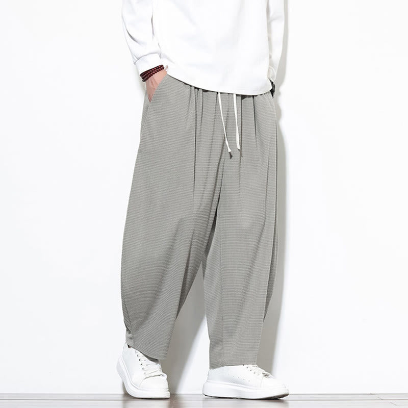 Męskie spodnie haremowe z czystej bawełny Buddha Stones, gładkie, do kostek, z kieszeniami - image 10