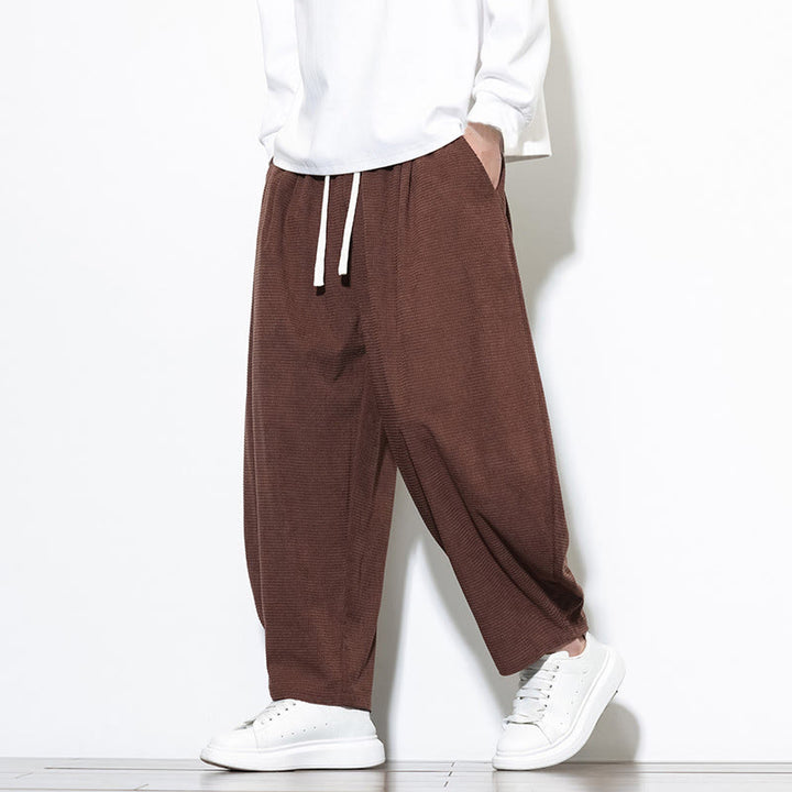 Męskie spodnie haremowe z czystej bawełny Buddha Stones, gładkie, do kostek, z kieszeniami - Kasztanowaty - US/UK/AU46, EU56 (5XL) - image 25