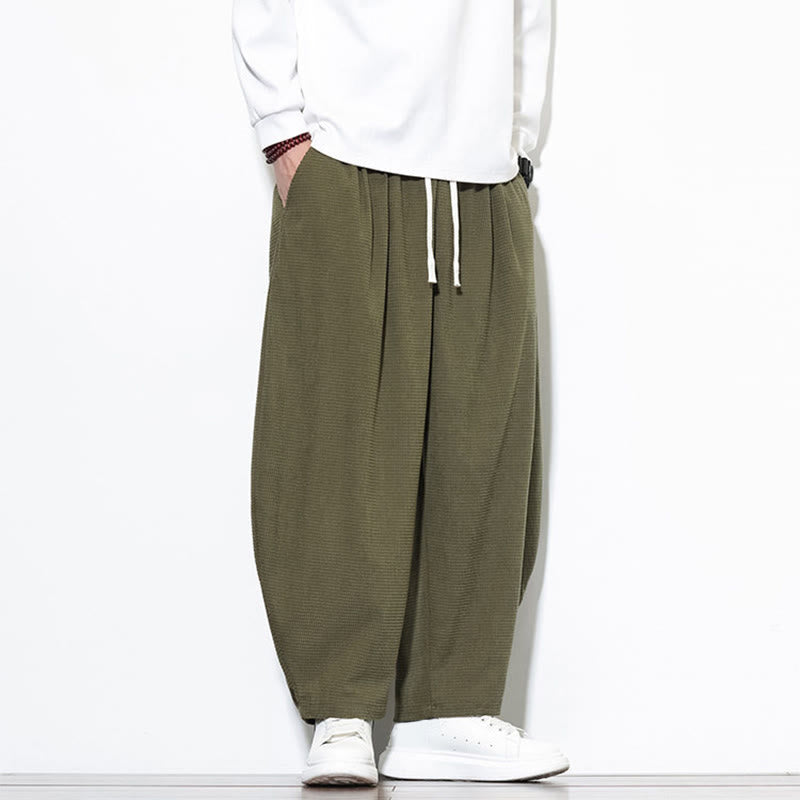 Męskie spodnie haremowe z czystej bawełny Buddha Stones, gładkie, do kostek, z kieszeniami - image 5