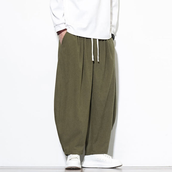 Męskie spodnie haremowe z czystej bawełny Buddha Stones, gładkie, do kostek, z kieszeniami - image 5