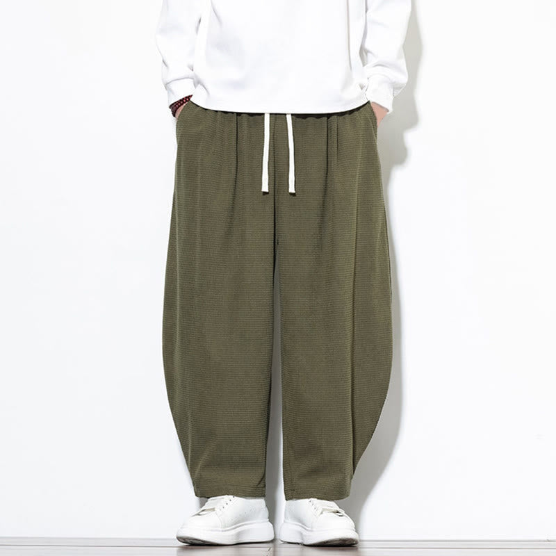 Męskie spodnie haremowe z czystej bawełny Buddha Stones, gładkie, do kostek, z kieszeniami - image 4