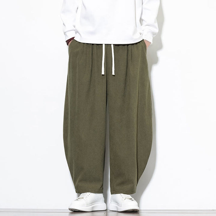 Męskie spodnie haremowe z czystej bawełny Buddha Stones, gładkie, do kostek, z kieszeniami - image 4