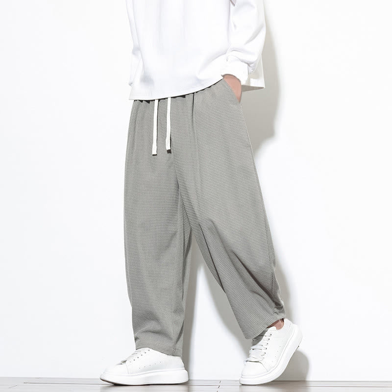 Męskie spodnie haremowe z czystej bawełny Buddha Stones, gładkie, do kostek, z kieszeniami - Jasnoszary - US/UK/AU46, EU56 (5XL) - image 8