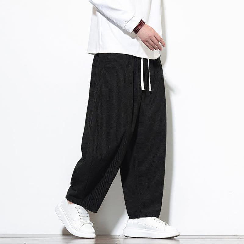 Męskie spodnie haremowe z czystej bawełny Buddha Stones, gładkie, do kostek, z kieszeniami - image 22