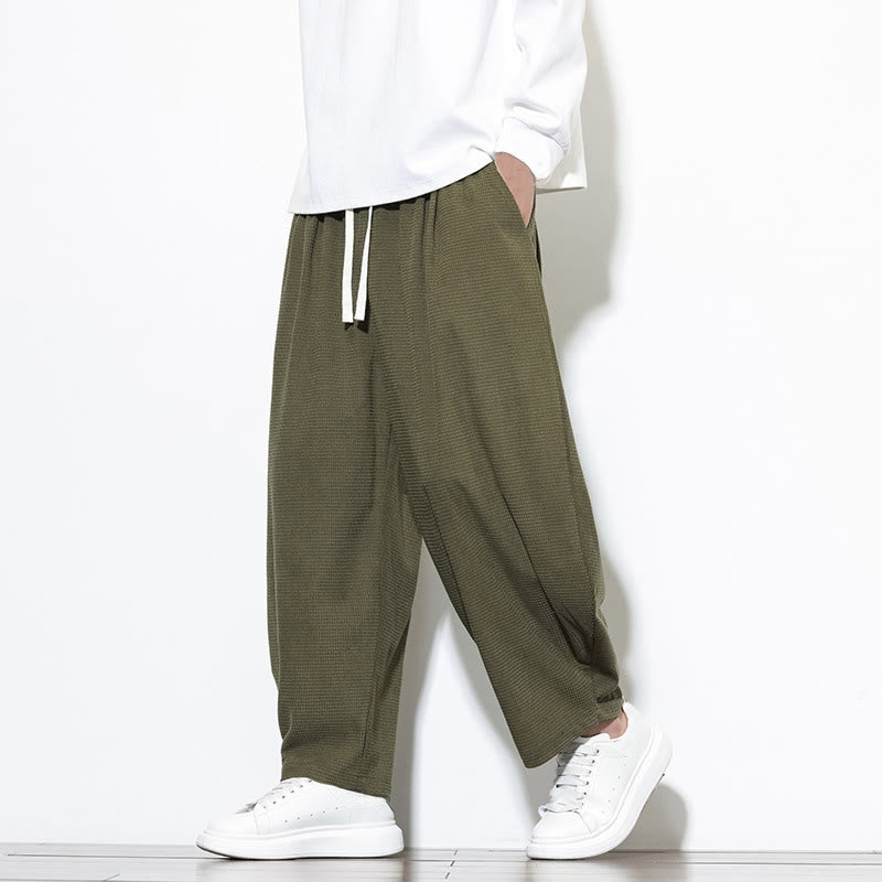 Męskie spodnie haremowe z czystej bawełny Buddha Stones, gładkie, do kostek, z kieszeniami - image 6