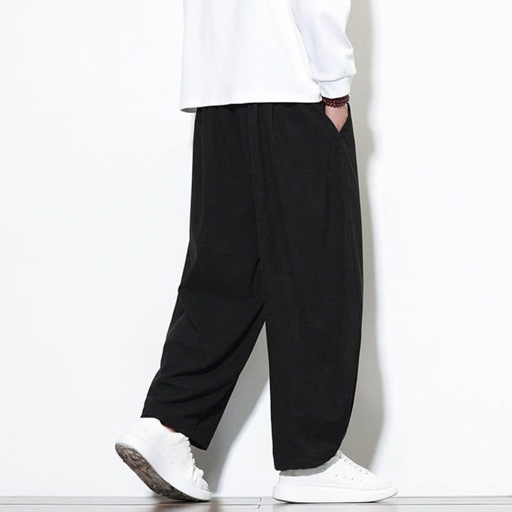 Męskie spodnie haremowe z czystej bawełny Buddha Stones, gładkie, do kostek, z kieszeniami - image 23