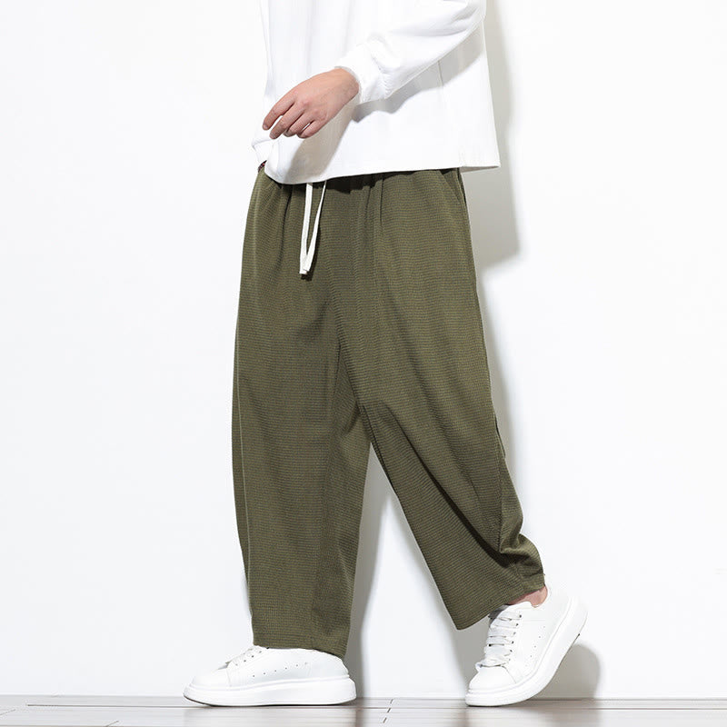 Męskie spodnie haremowe z czystej bawełny Buddha Stones, gładkie, do kostek, z kieszeniami - image 1