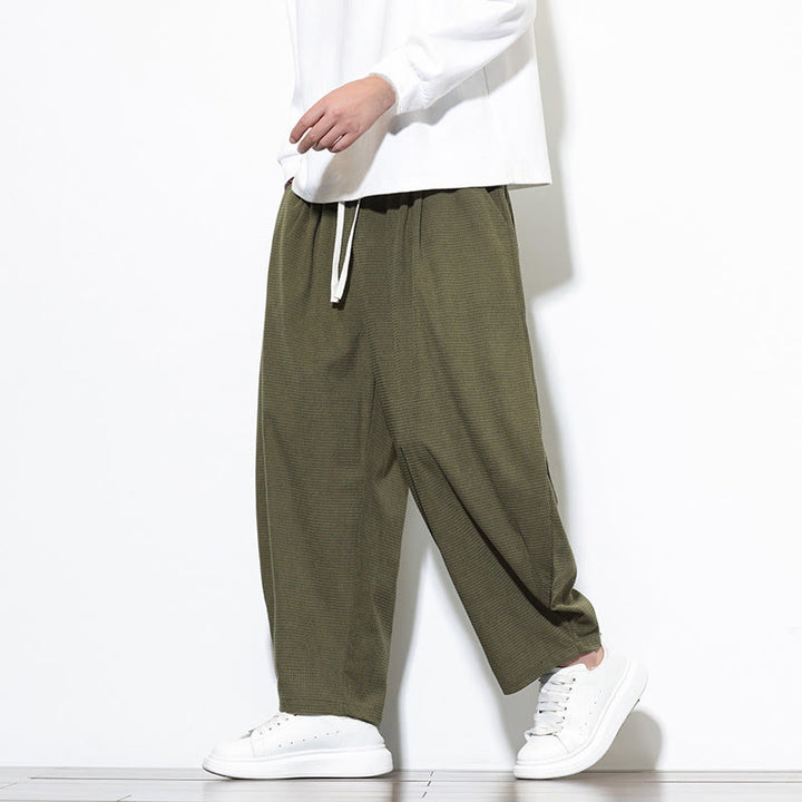 Męskie spodnie haremowe z czystej bawełny Buddha Stones, gładkie, do kostek, z kieszeniami - image 1