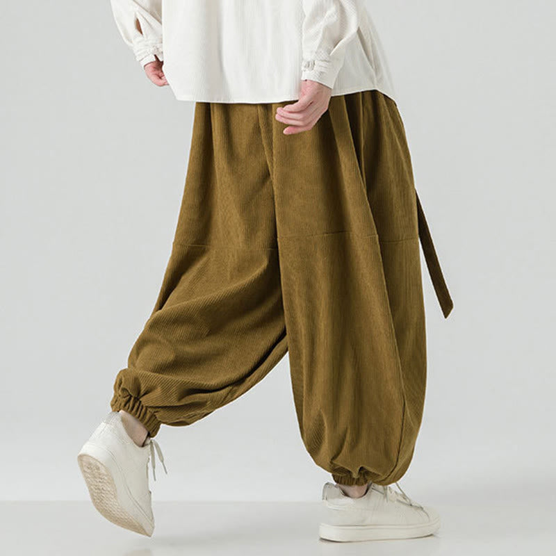 Męskie spodnie haremowe z czystej bawełny sztruksowej z kieszeniami, zimowe, w jednolitym kolorze, z Buddha Stones - image 21