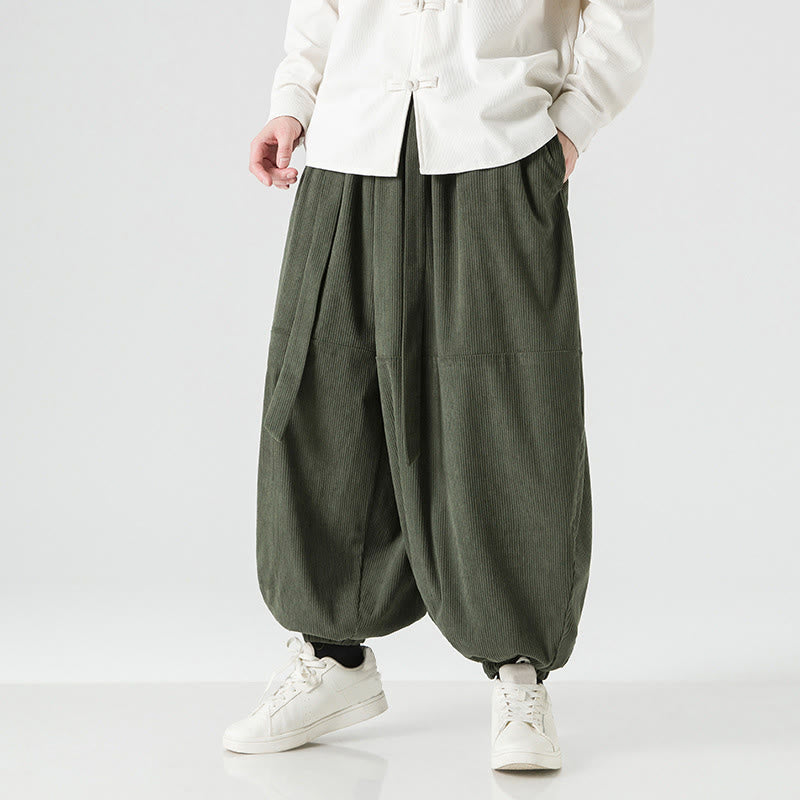 Męskie spodnie haremowe z czystej bawełny sztruksowej z kieszeniami, zimowe, w jednolitym kolorze, z Buddha Stones - image 2