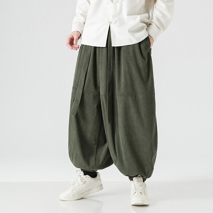 Męskie spodnie haremowe z czystej bawełny sztruksowej z kieszeniami, zimowe, w jednolitym kolorze, z Buddha Stones - image 2