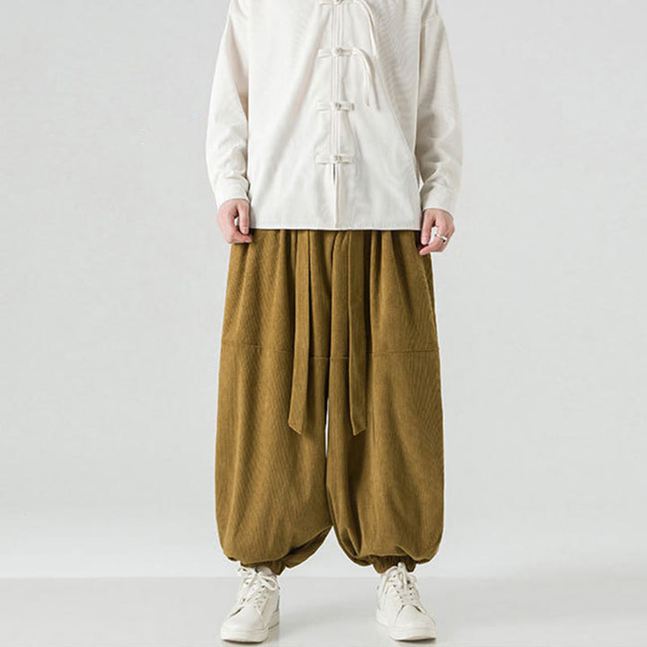 Męskie spodnie haremowe z czystej bawełny sztruksowej z kieszeniami, zimowe, w jednolitym kolorze, z Buddha Stones - image 24