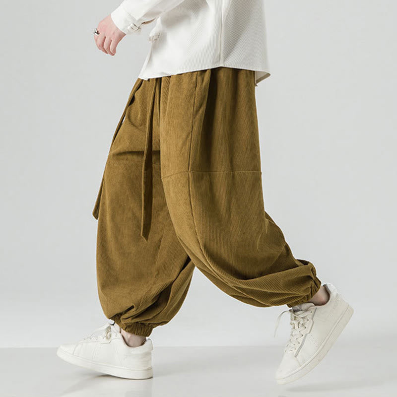Męskie spodnie haremowe z czystej bawełny sztruksowej z kieszeniami, zimowe, w jednolitym kolorze, z Buddha Stones - image 20
