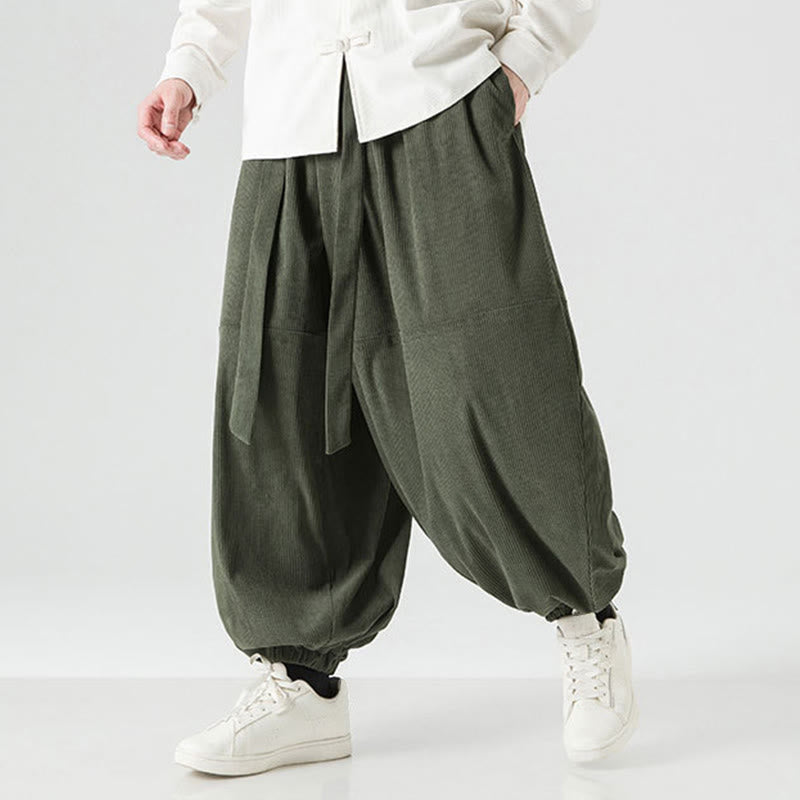 Męskie spodnie haremowe z czystej bawełny sztruksowej z kieszeniami, zimowe, w jednolitym kolorze, z Buddha Stones - image 3