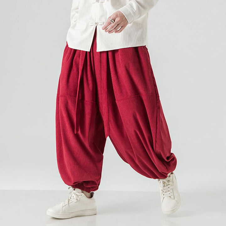 Męskie spodnie haremowe z czystej bawełny sztruksowej z kieszeniami, zimowe, w jednolitym kolorze, z Buddha Stones - image 28