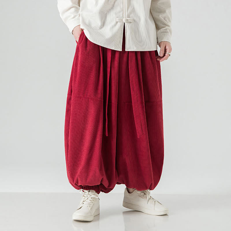 Męskie spodnie haremowe z czystej bawełny sztruksowej z kieszeniami, zimowe, w jednolitym kolorze, z Buddha Stones - image 31