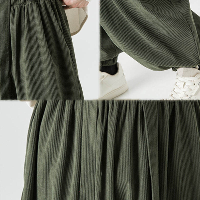 Męskie spodnie haremowe z czystej bawełny sztruksowej z kieszeniami, zimowe, w jednolitym kolorze, z Buddha Stones - image 8