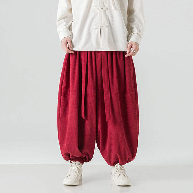 Męskie spodnie haremowe z czystej bawełny sztruksowej z kieszeniami, zimowe, w jednolitym kolorze, z Buddha Stones - image 30