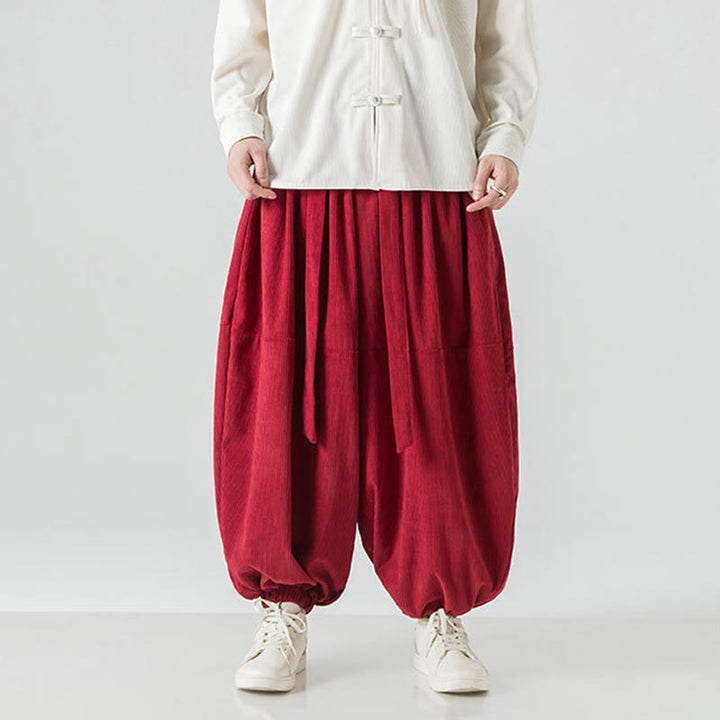 Męskie spodnie haremowe z czystej bawełny sztruksowej z kieszeniami, zimowe, w jednolitym kolorze, z Buddha Stones - image 30