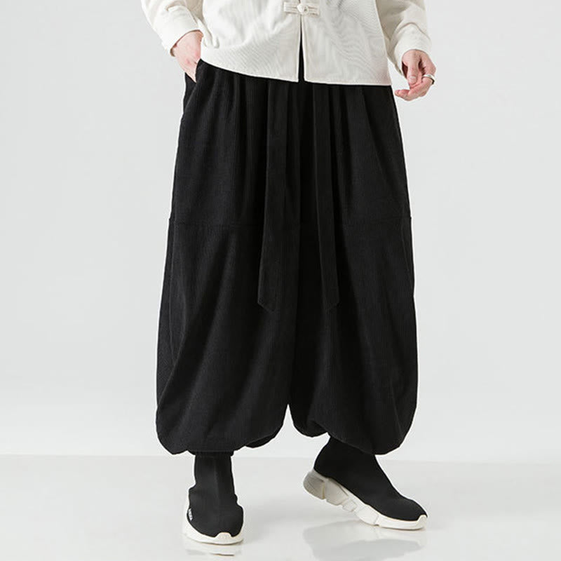 Męskie spodnie haremowe z czystej bawełny sztruksowej z kieszeniami, zimowe, w jednolitym kolorze, z Buddha Stones - image 14