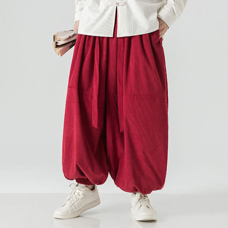 Męskie spodnie haremowe z czystej bawełny sztruksowej z kieszeniami, zimowe, w jednolitym kolorze, z Buddha Stones - image 26