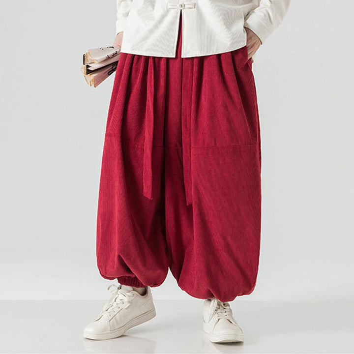 Męskie spodnie haremowe z czystej bawełny sztruksowej z kieszeniami, zimowe, w jednolitym kolorze, z Buddha Stones - image 26