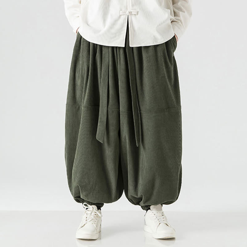 Męskie spodnie haremowe z czystej bawełny sztruksowej z kieszeniami, zimowe, w jednolitym kolorze, z Buddha Stones - image 1