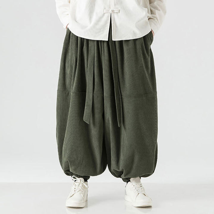 Męskie spodnie haremowe z czystej bawełny sztruksowej z kieszeniami, zimowe, w jednolitym kolorze, z Buddha Stones - image 1