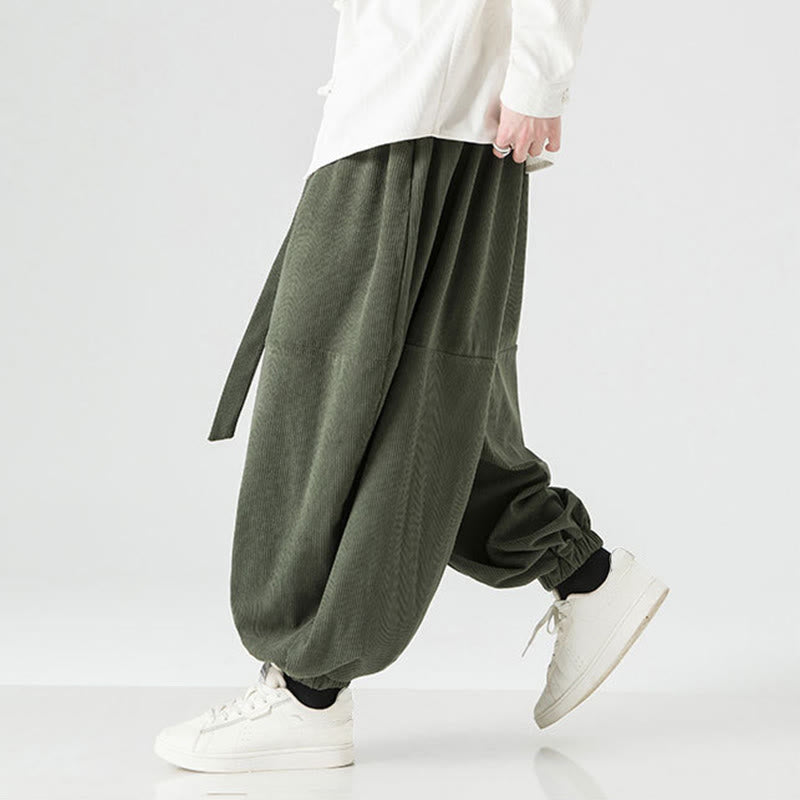 Męskie spodnie haremowe z czystej bawełny sztruksowej z kieszeniami, zimowe, w jednolitym kolorze, z Buddha Stones - image 5