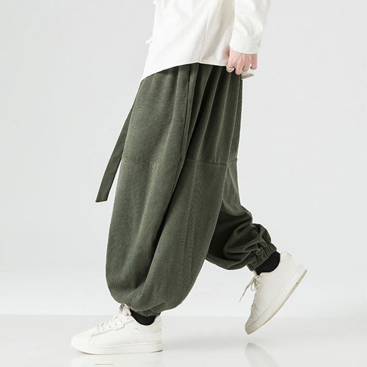 Męskie spodnie haremowe z czystej bawełny sztruksowej z kieszeniami, zimowe, w jednolitym kolorze, z Buddha Stones - image 5