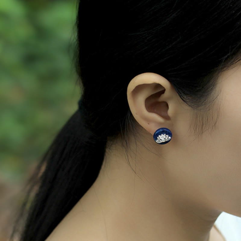 Kolczyki z motywem lotosu, Buddha Stones , lazuryt, srebro próby 925, oświecenie  - image 11